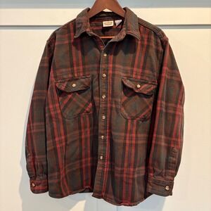 FiveBrother Flannel Shirt Mens XL Red Brown Plaid Heavy Chore Button Down Work